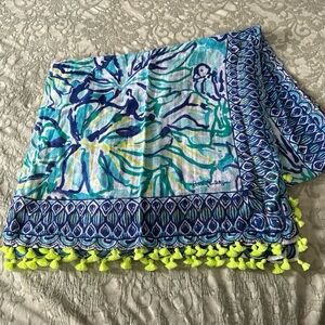 Lily Pulitzer Blue and Green Patterned Scarf/Wrap with Tassels